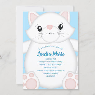 Cat Birthday Party Kitty Blue Invitation
