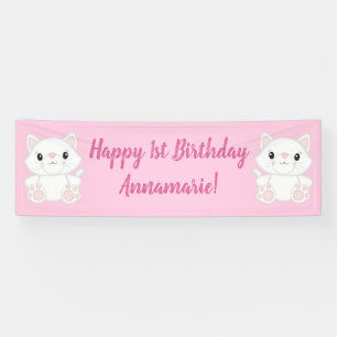 Cat Birthday Party Kitty Pink Banner