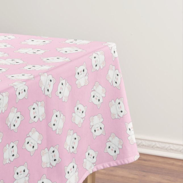 Cat Birthday Party Kitty Pink Tablecloth (In Situ)