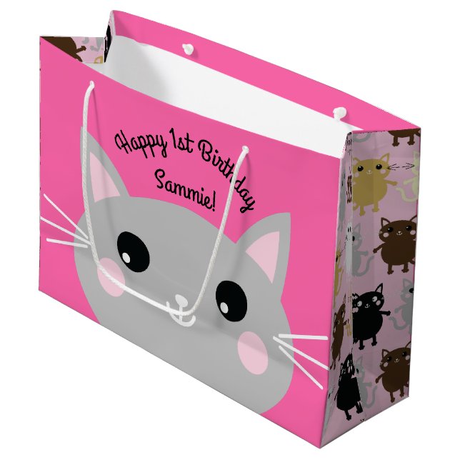 Cat Birthday Party Large Gift Bag (Front Angled)