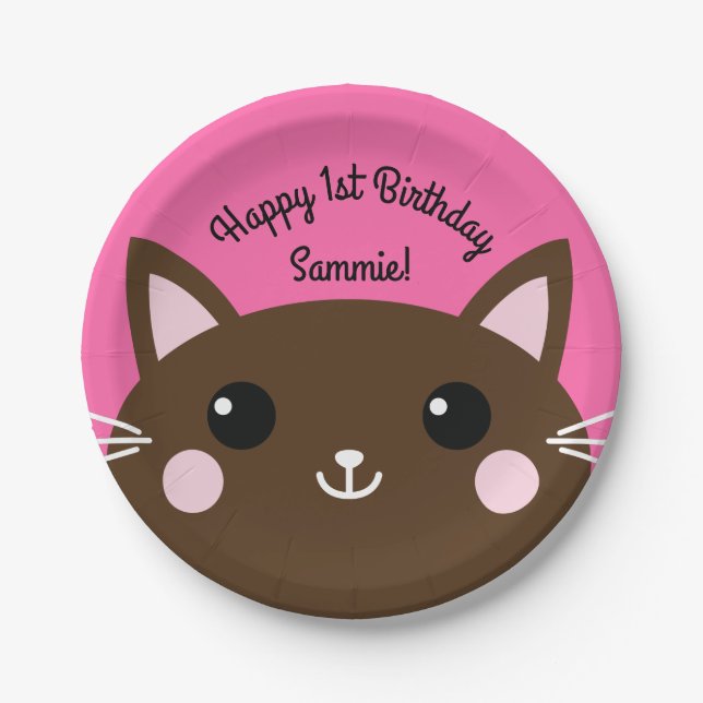 Cat Birthday Party Paper Plate (Front)