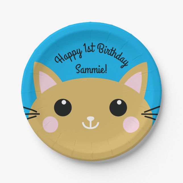Cat Birthday Party Paper Plate (Front)