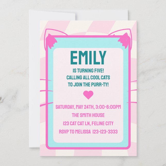 Cat Birthday Party, Retro, Throwback Invitation (Front)