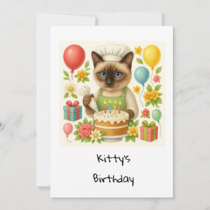 Cat Birthday Party themed with cake Invitation