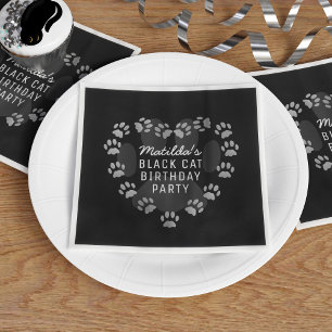 Cat Birthday Paw Print Heart Pet Party Napkin
