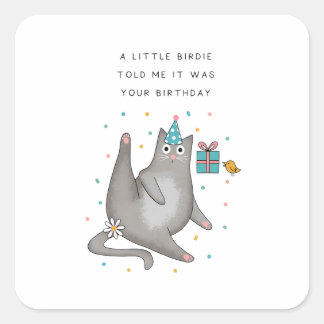 Cat Birthday Square Sticker