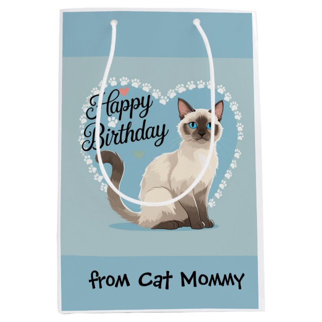 Cat Birthday themed for Siamese Cat lovers Medium Gift Bag (Front)