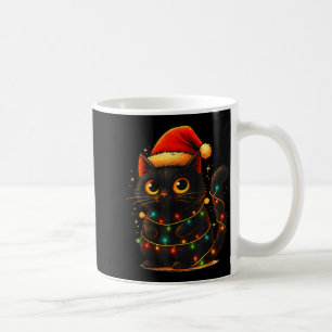 Cat Black Christmas Tree Lights Funny Santa Kitten Coffee Mug