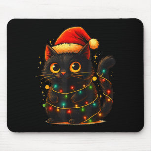 Cat Black Christmas Tree Lights Funny Santa Kitten Mouse Mat