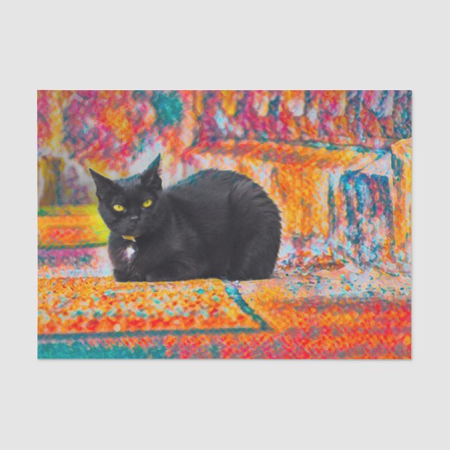 Cat Black Cute Colourful Abstract Decoupage Tissue Paper (Front)