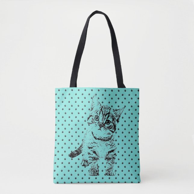 Cat black graphic pen tote bag (Front)