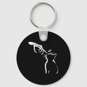 Cat Black Lover Skeleton Hand Boop Funny Halloween Key Ring
