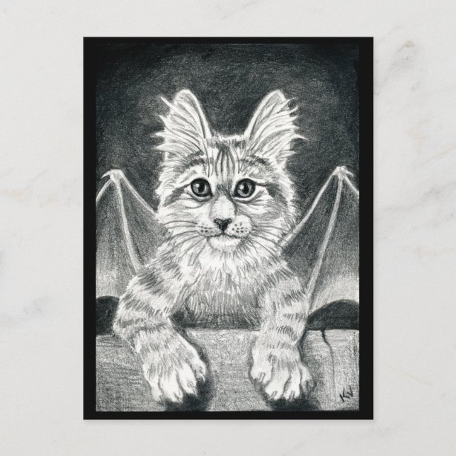 cat black & white gargoyle Halloween postcard (Front)
