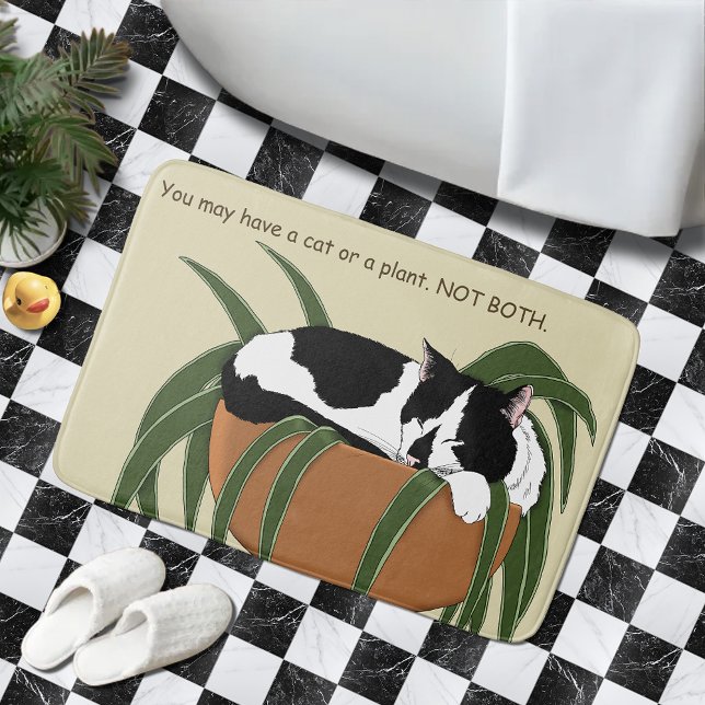 Cat Black White Plant Funny Bath Mat (Creator Uploaded)