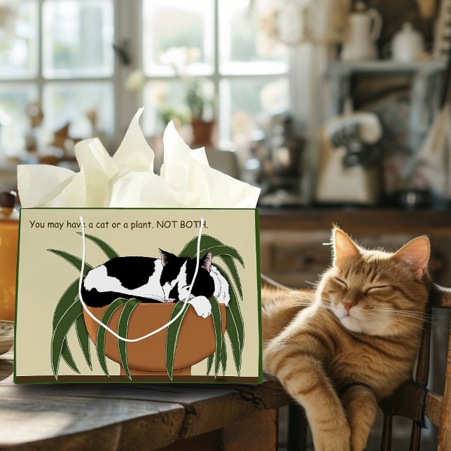 Cat Black White Plant Funny Large Gift Bag (Creator Uploaded)