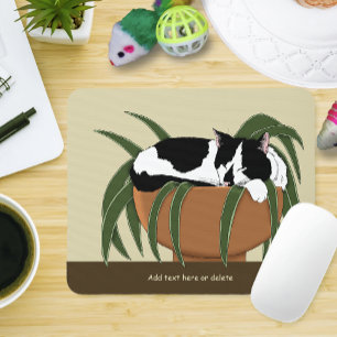 Cat Black White Plant Funny Mouse Mat