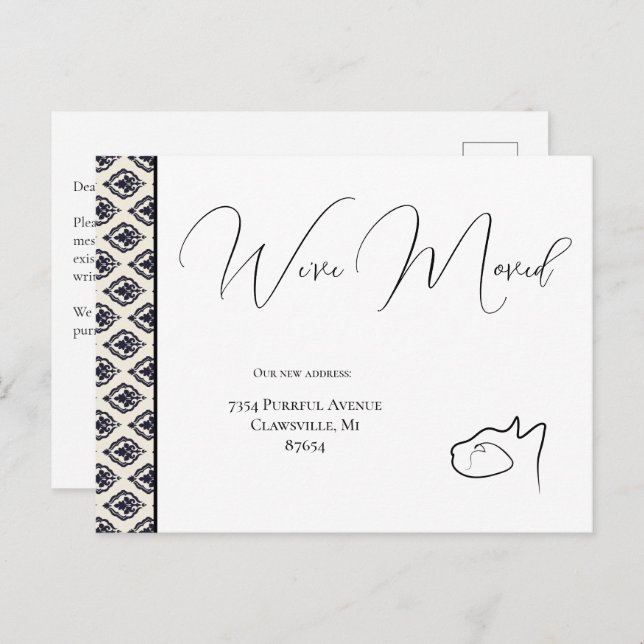 Cat Black & White We’ve Moved, Change of Address Postcard (Front/Back)