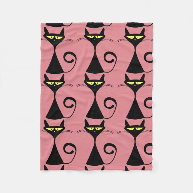 Cat blankets, Pink Fleece with black kitty Blanket (Front)