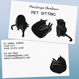 Cat Block Print Pet Services Minimalist Business Card