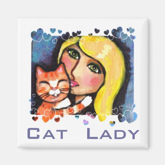 Cat & Blonde Lady Fridge Magnet (Front)