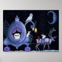 Cat Blue Carriage Winter Snowy Owl White Deer Cute