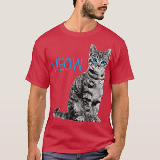 Cat  Blue Eyed Grey Meow Loves Cats  T-Shirt