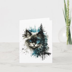 Cat Blue Eyes Cat Motif Art Forest Animal Cat Card