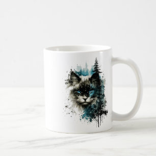 Cat Blue Eyes Cat Motif Art Forest Animal Cat Coffee Mug