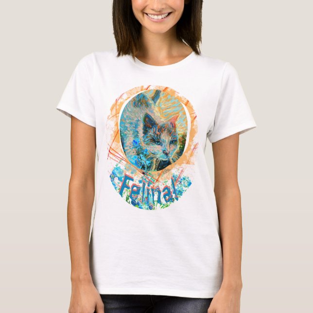 Cat Blue Eyes Forget-me-not Feline Art T-Shirt (Front)