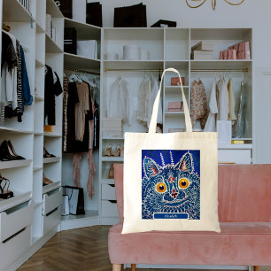 Cat blue name artistic kaleidoscope cute tote bag