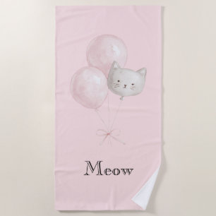 Cat Blush Pink Balloons Beach Towel