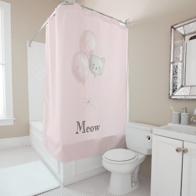 Cat Blush Pink Balloons   Shower Curtain (In Situ)