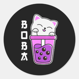 Cat Boba Anime Bubble Tea Neko Girls Kawaii Girls Classic Round Sticker
