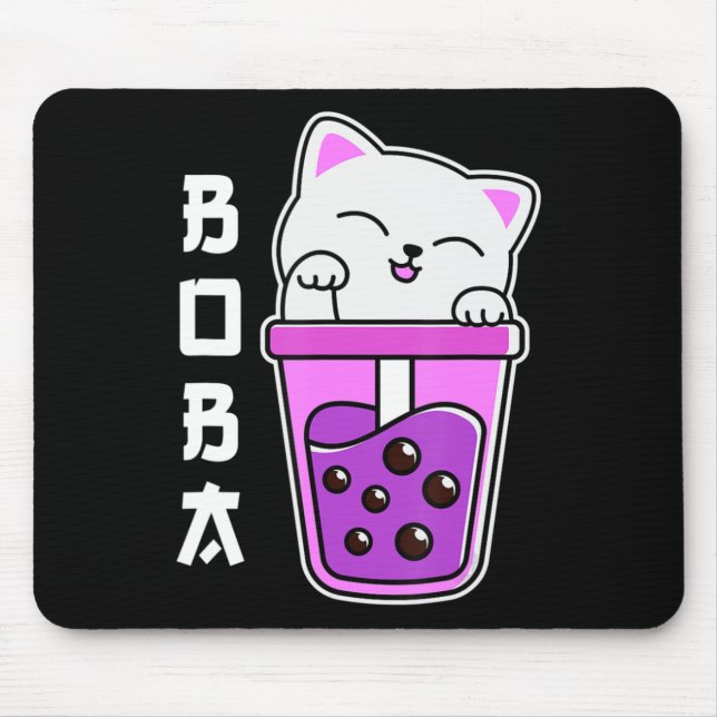 Cat Boba Anime Bubble Tea Neko Girls Kawaii Girls  Mouse Mat (Front)