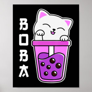 Cat Boba Anime Bubble Tea Neko Girls Kawaii Girls Poster