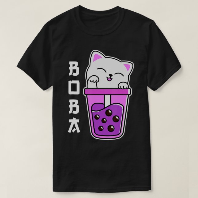 Cat Boba Anime Bubble Tea Neko Girls Kawaii Girls  T-Shirt (Design Front)