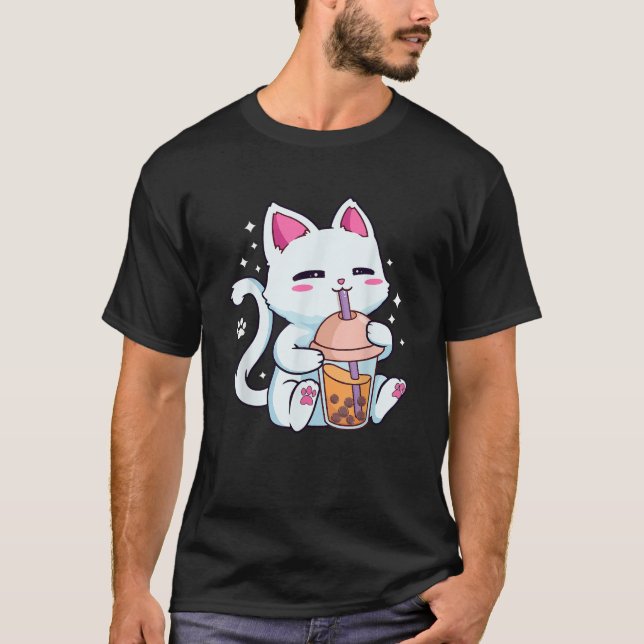 Cat Boba Bubble Tea Women Girls Kawaii Anime Neko  T-Shirt (Front)