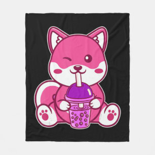 Cat Boba Cute Bubble Tea Anime Neko Kawaii for Gir Fleece Blanket