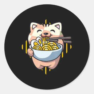 cat boba eat ramen anime kawaii neko cat drinking  classic round sticker