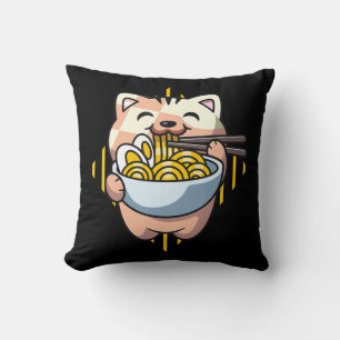 cat boba eat ramen anime kawaii neko cat drinking cushion