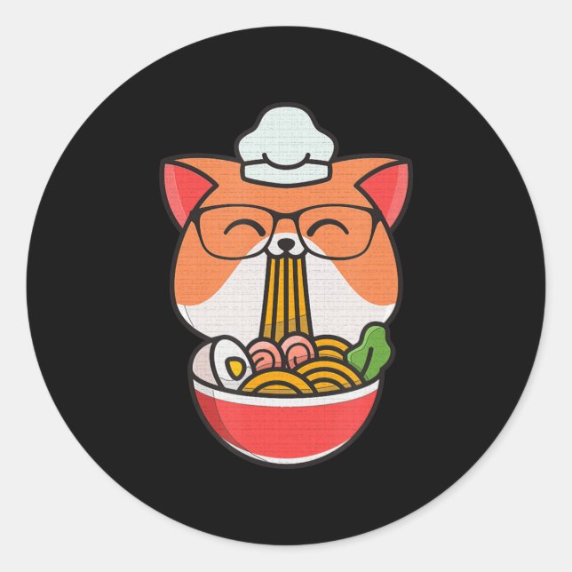 cat boba eat ramen anime kawaii neko cat eating ra classic round sticker (Front)