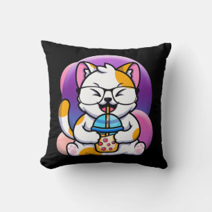cat boba eat ramen anime kawaii neko cat eating ra cushion