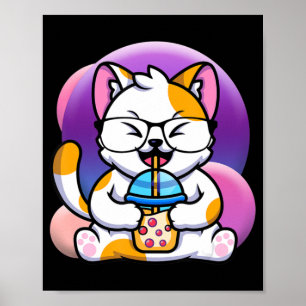 cat boba eat ramen anime kawaii neko cat eating ra poster
