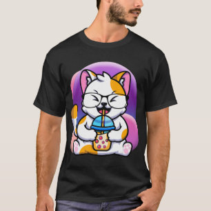 cat boba eat ramen anime kawaii neko cat eating ra T-Shirt
