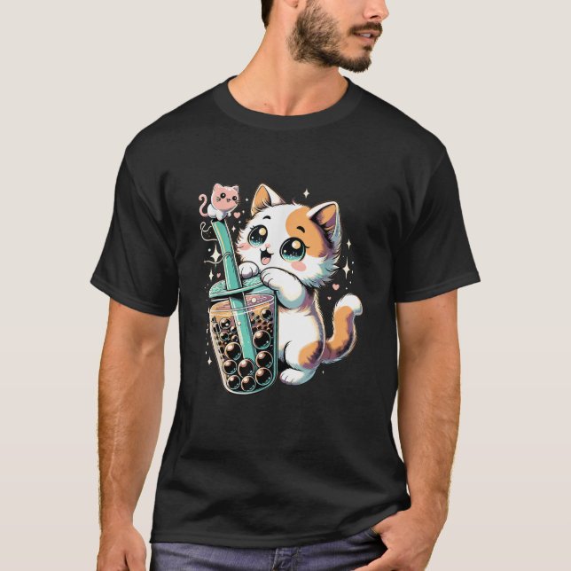Cat Boba Japanese Kawaii Anime Kitty Bubble Tea Ne T-Shirt (Front)