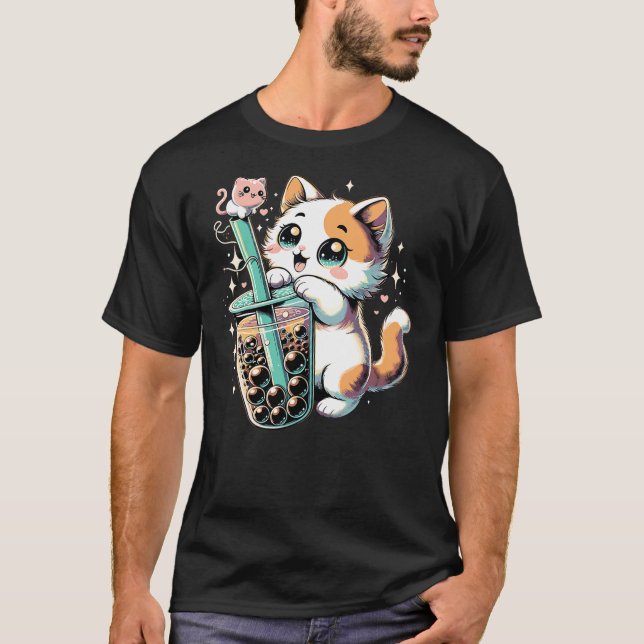 Cat Boba Japanese Kawaii Anime Kitty Bubble Tea Ne T-Shirt (Front)