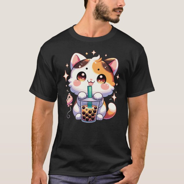 Cat Boba Japanese Kawaii Anime Kitty Bubble Tea Ne T-Shirt (Front)
