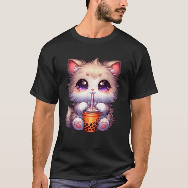 Cat Boba Japanese Kawaii Anime Kitty Bubble Tea Ne T-Shirt (Front)