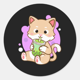 Cat Boba Kawaii Bubble Tea Anime Neko Girls Teenag Classic Round Sticker