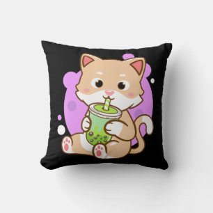 Cat Boba Kawaii Bubble Tea Anime Neko Girls Teenag Cushion